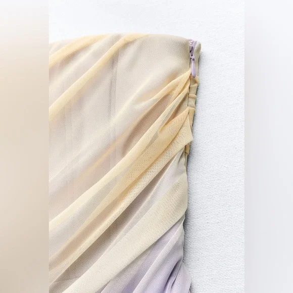 Zara Lilac & Beige Ruched Draped Mesh Mini Dress - Picture 12 of 15